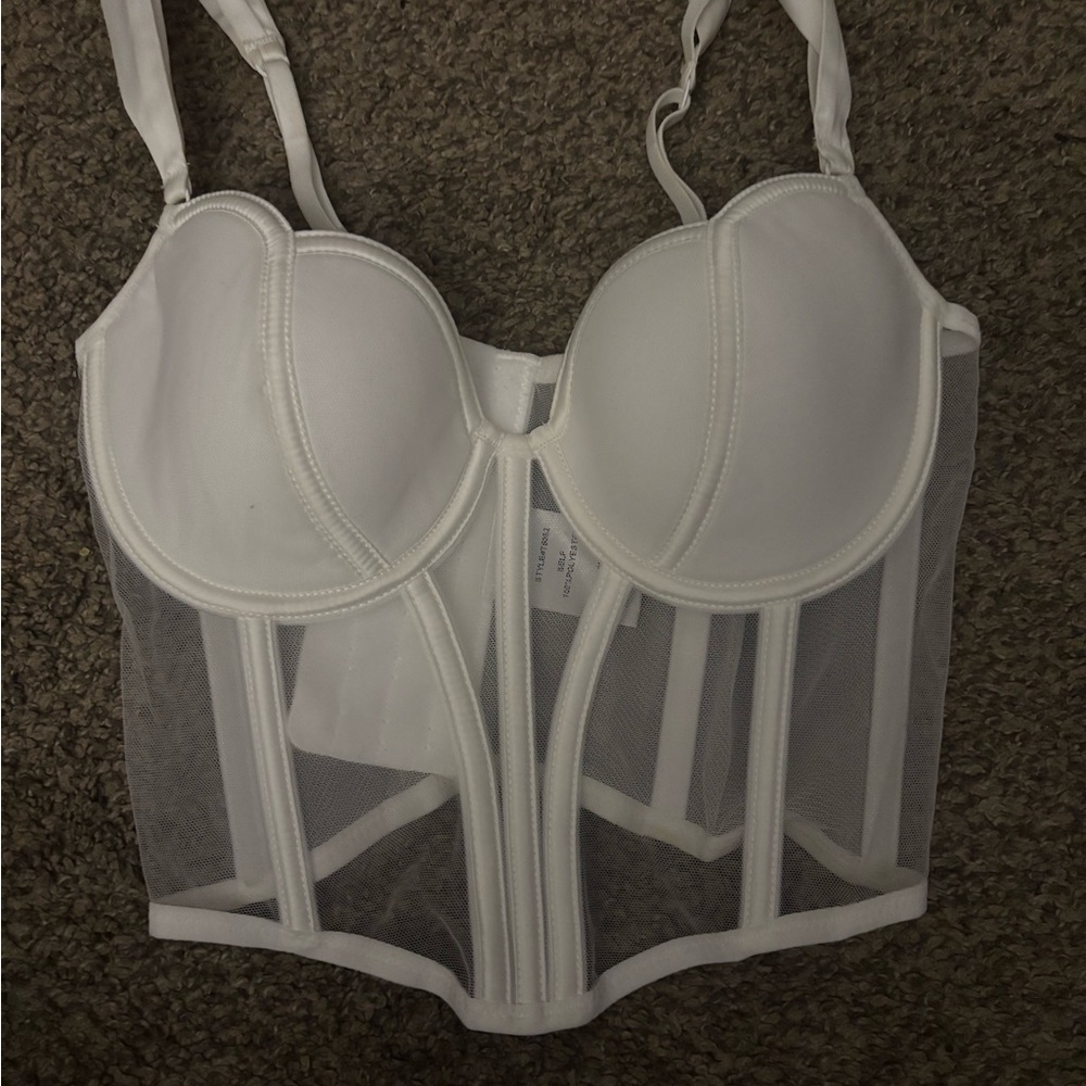 Garage White Mesh Bustier Bra
